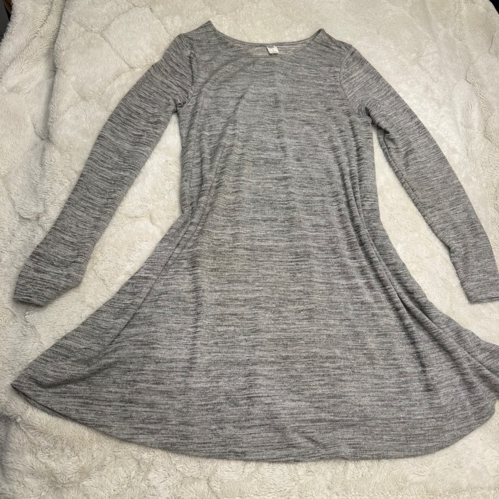 Old Navy Gray Heather Soft Knit Swing Dress Long Sleeve Sweater Cozy Minimalist